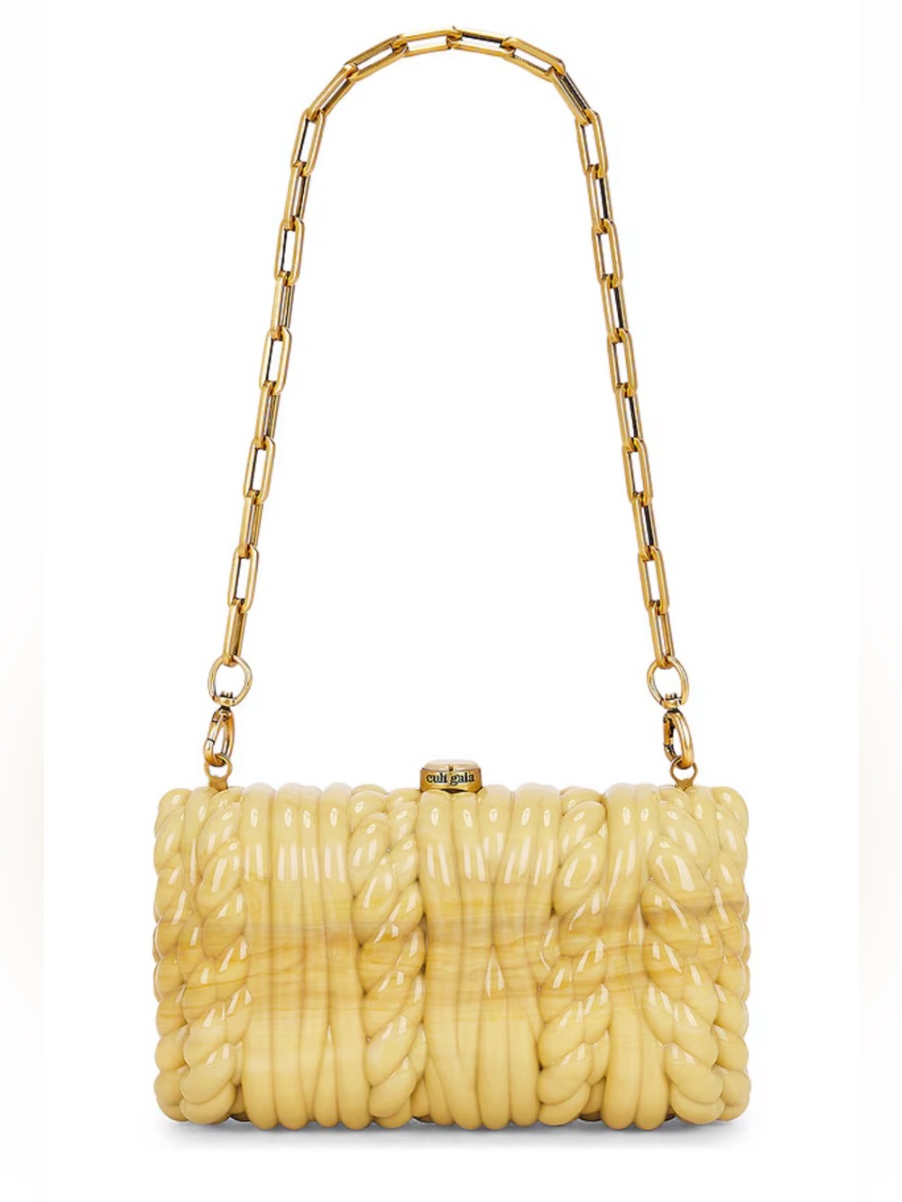 Cult Gaia “Helene” acrylic convertible boho clutch bag pochette in corn silk